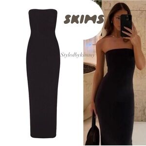 SKIMS Fits EVERYBODY Tube Strapless Long Maxi Dress Onyx Black S Small New NWT